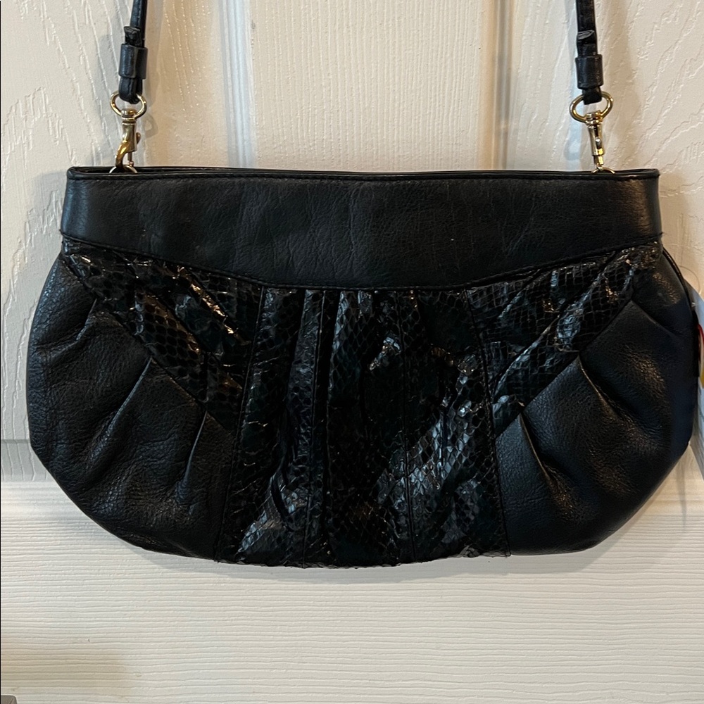 Vintage 80s Pantera Black leather/snakeskin Women's Bag crossbody/clutch